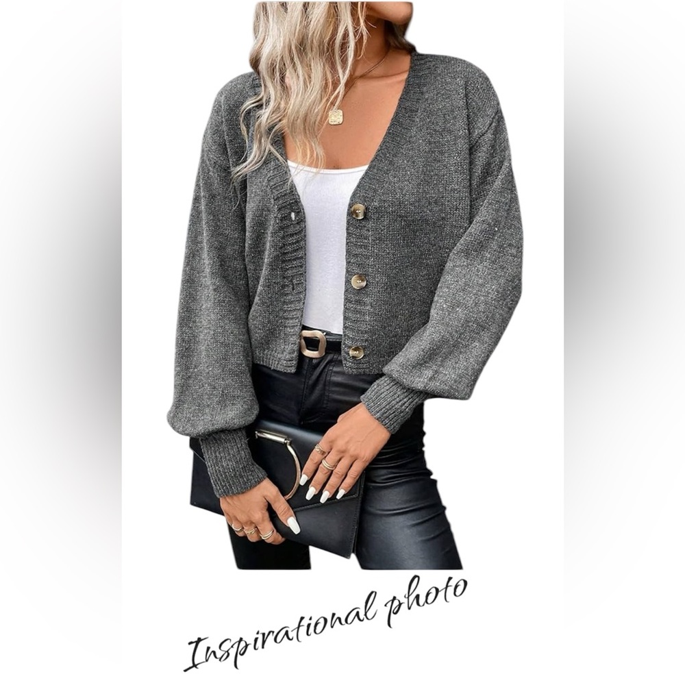 H&M Gray Knit Cardigan with Pearl-Style Button Detail | Size M | Like New